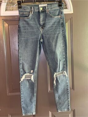 Topshop Distressed High-Waist Blue Denim Skinny Jeans